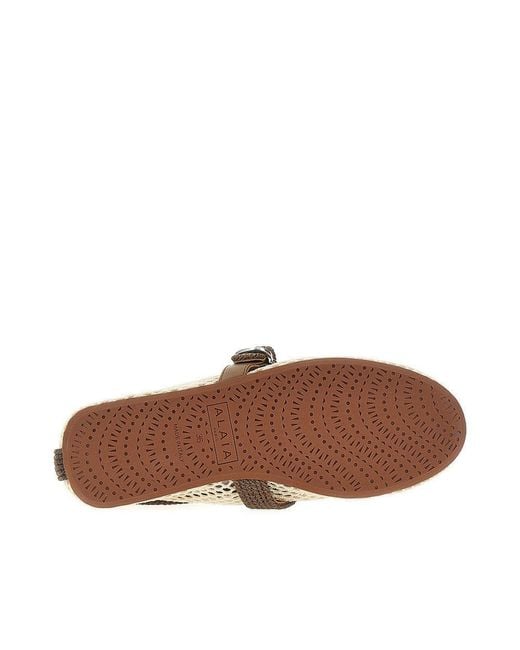 Alaïa Natural Satin Cord And Net Ballet Flats