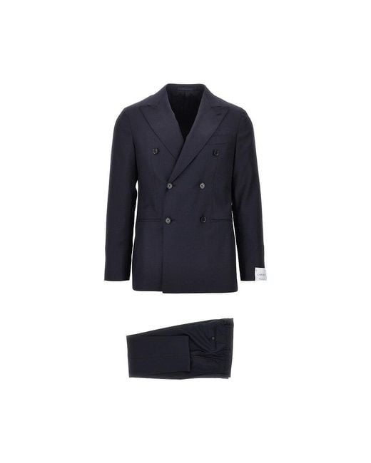 Caruso Blue 'Aida' Double-Breasted Wool Tailored Suit for men