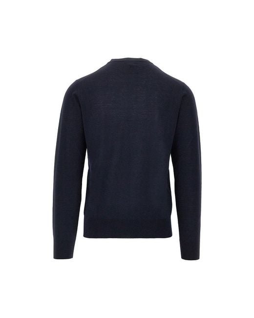 Emporio Armani Blue Virgin Wool Sweater With Eagle Embroidery for men