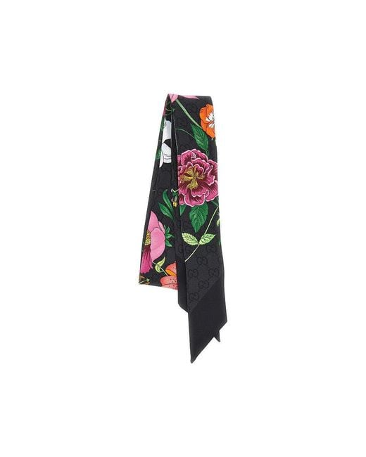 Gucci Green Silk Scarf With Flora Motif