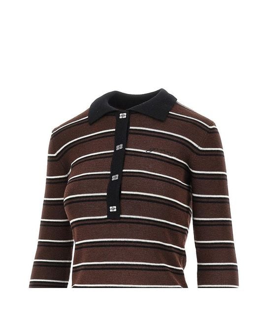 Ganni Black Knitted Polo Shirt With Striped Motif