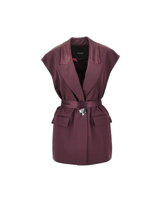 Pinko Purple Sleeveless Satin Jacket With Belt