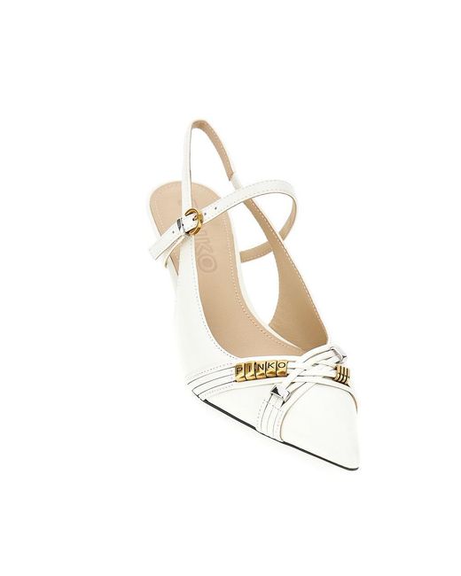 Pinko White Nappa Leather Slingback Pumps With Charms
