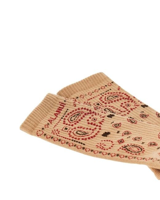 Alanui Brown Cotton-Blend Socks With Bandana Motif