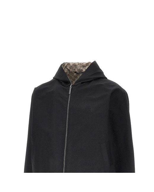 Gucci Black Cotton And Gg Nylon Reversible Jacket for men