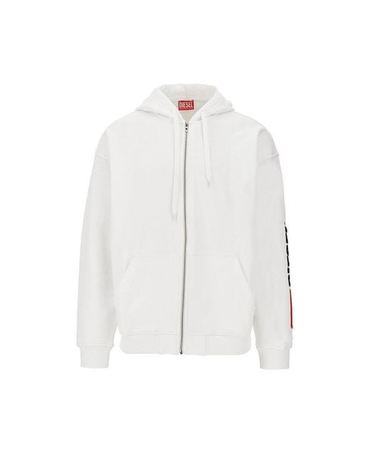 DIESEL White Denim Division Embroidery Full-Zip Hoodie for men