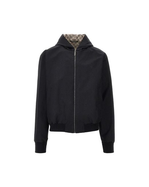 Gucci Black Cotton And Gg Nylon Reversible Jacket for men