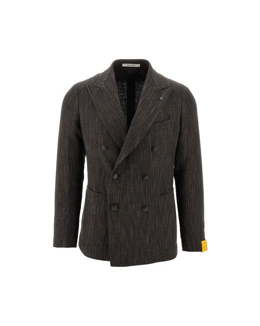 Tagliatore Black Tweed Double-Breasted Blazer for men