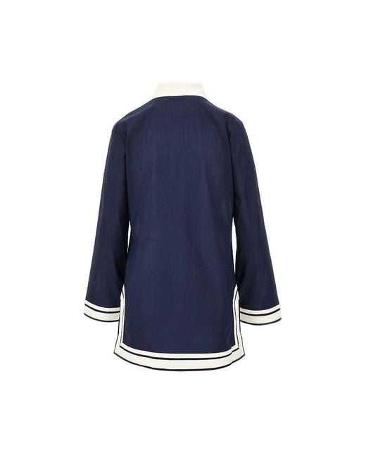 Tory Burch Blue Cotton Voile Tunic Mini Dress