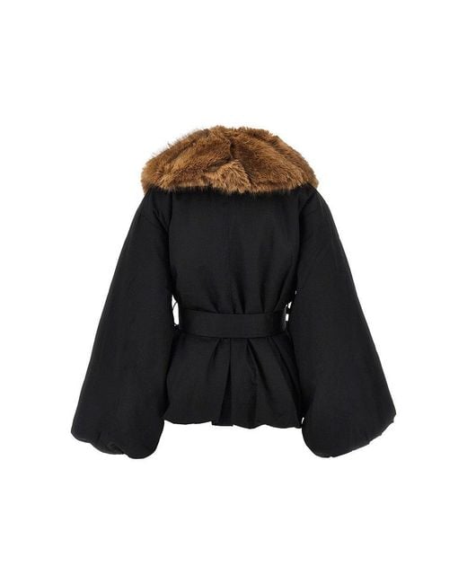 ROTATE BIRGER CHRISTENSEN Brown Faux Fur Collar Twill Jacket