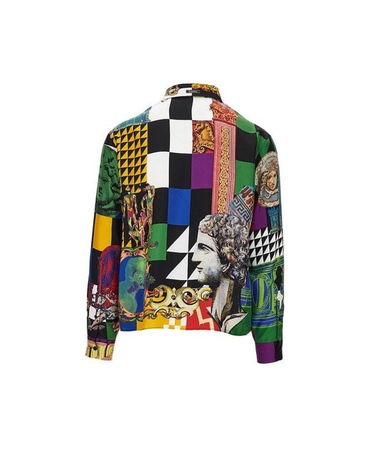 Versace Green Printed Silk Twill Shirt for men