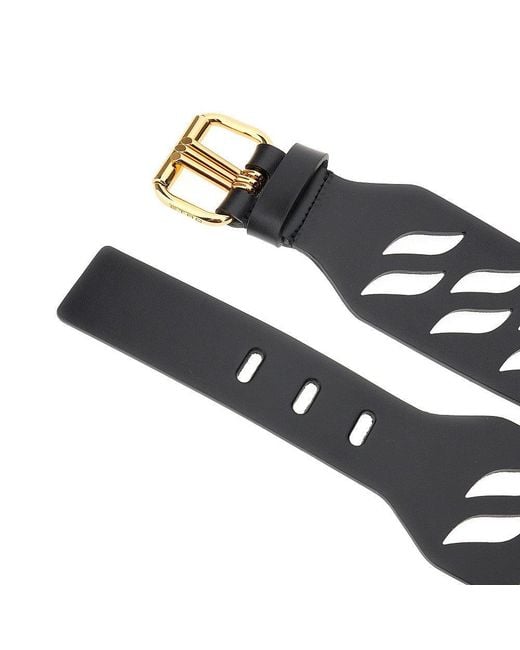 Etro Black Openworked Motif Leather Belt