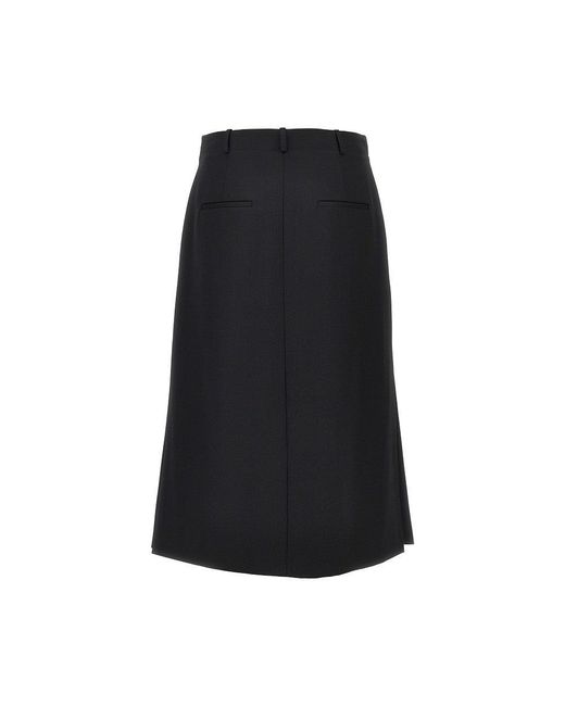 Fendi Black Grain De Poudre Wool Midi Skirt