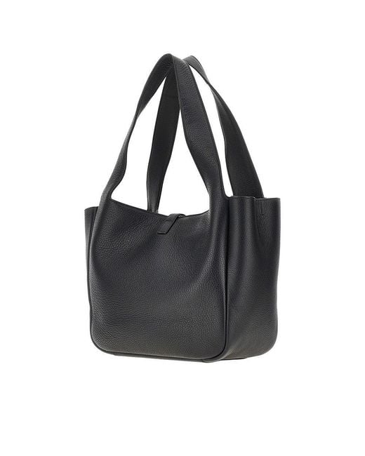 Saint Laurent Black 'Le 5 À 7 Bea' Grained Leather Shopping Bag