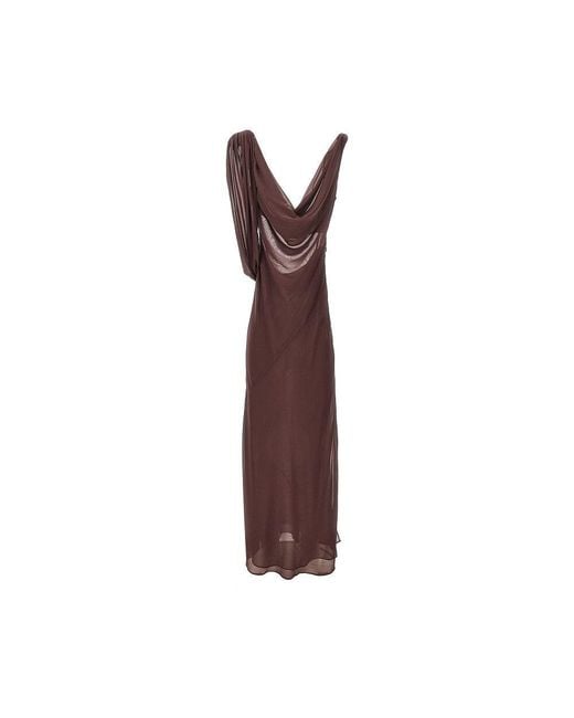 ANDAMANE Brown 'Minerva' Stretch Georgette Long Dress