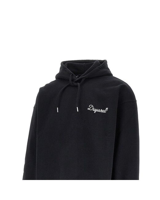 DSquared² Black Hoodie With Logo Embroidery for men