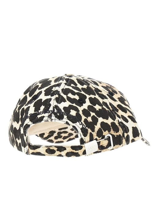 Ganni Black Leopard-Print Organic Cotton Baseball Hat