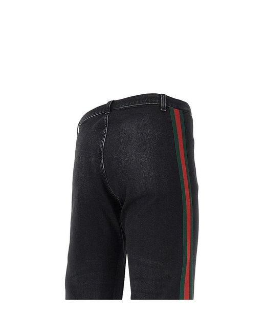 Gucci Black Denim Jeans With Web Ribbon for men