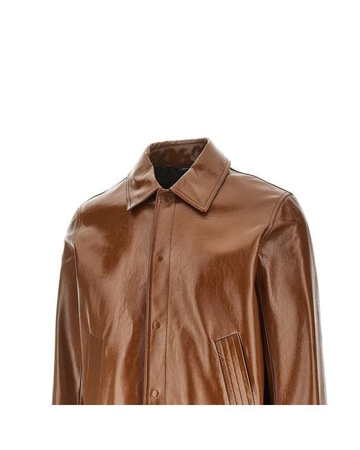 Fendi Brown Glossy Leather Blouson Jacket for men