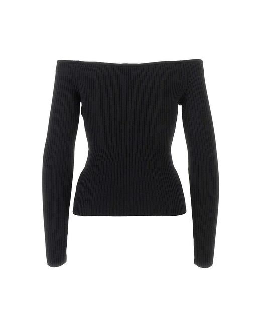 Courreges Black Ribbed Off-The-Shoulder Top