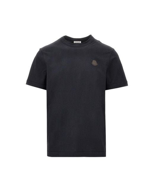 Moncler Black Cotton Jersey T-Shirt With Logo Patch for men