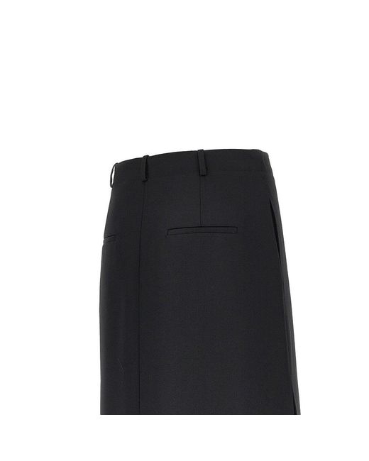 Fendi Black Grain De Poudre Wool Midi Skirt
