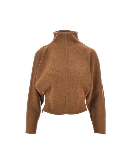 Max Mara Brown Wool And Cashmere Cropped Sweater