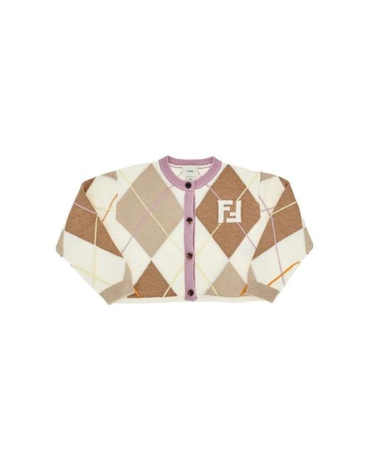 Fendi Multicolor Knitted Cardigan With Diamond Motif Kids 12