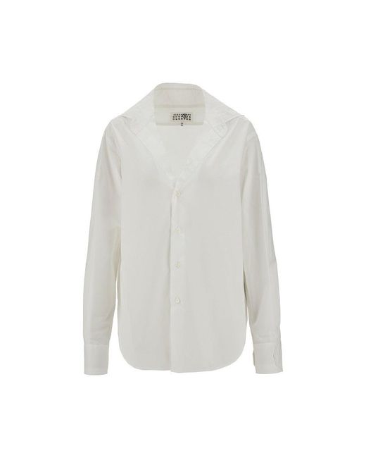 MM6 by Maison Martin Margiela White Poplin Shirt With Raw-Cut V-Neck