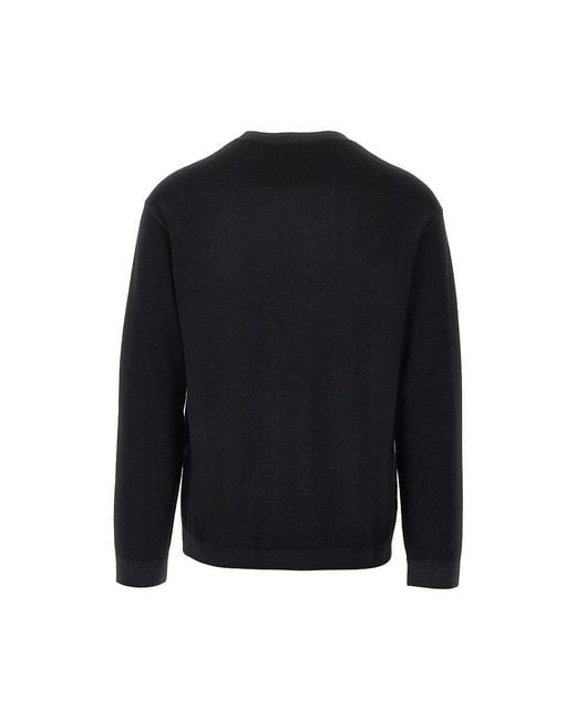 Emporio Armani Black Garment Dyed Wool Crewneck Sweater for men