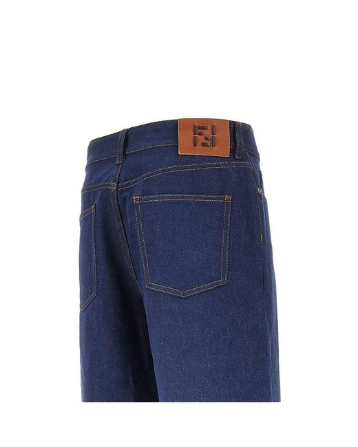 Fendi Blue Wide Leg Jeans With Ff Back