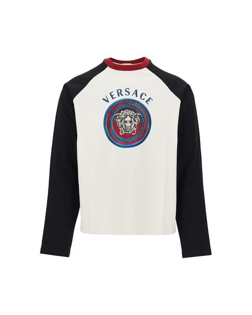 Versace Blue Cotton T-Shirt With Medusa Logo Print for men