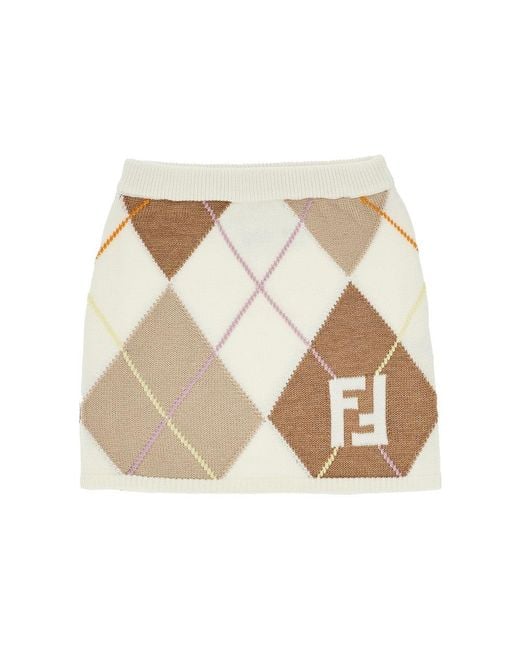 Fendi Natural Knitted Skirt With Diamond Motif Kids 12