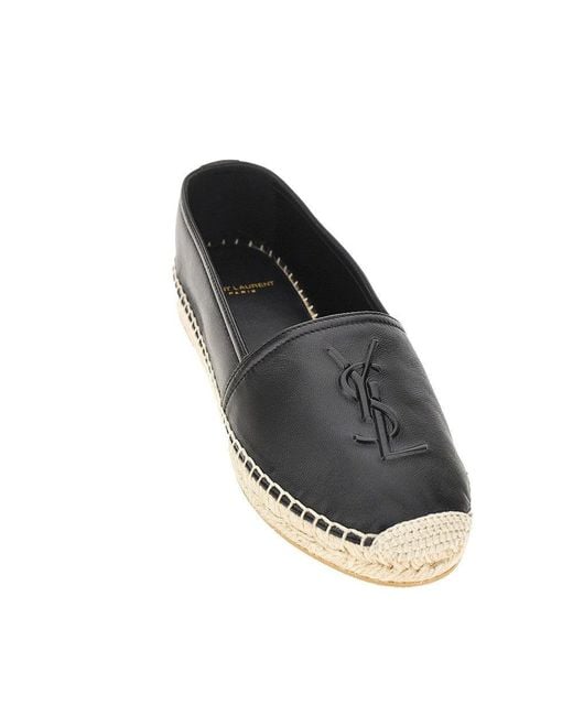 Saint Laurent Black Leather 'Monogram' Espadrilles With Logo
