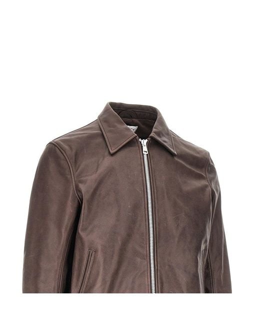 Our Legacy Brown Waxed Leather Jacket for men