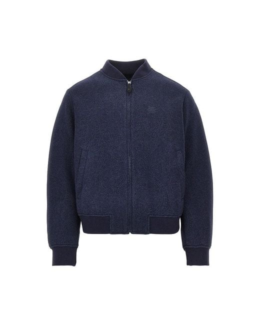 Etro Blue Jersey Jacket With Jacquard Arnica Motif for men