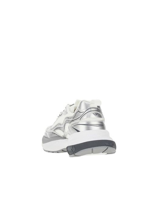 Emporio Armani White Mesh Sneakers With Metallized Details