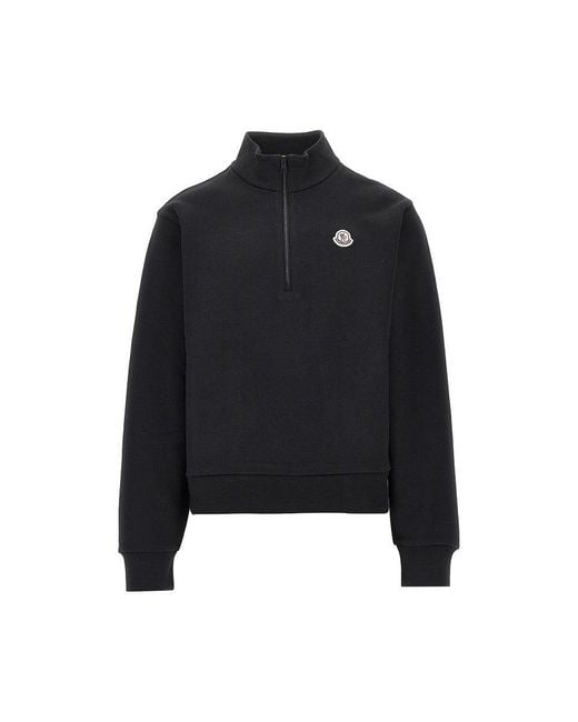 Moncler Black Cotton Sweatshirt With Logo Patch for men