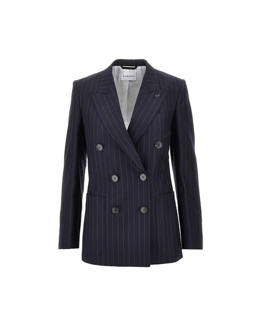 Givenchy Blue Pin-Striped Wool Double-Breasted Jacket