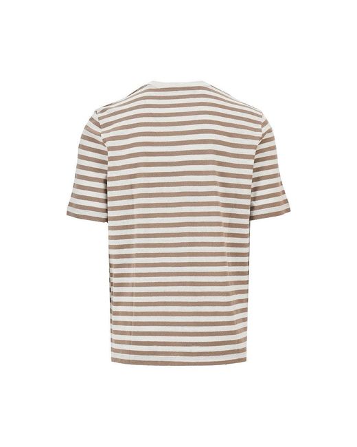 Majestic Filatures Natural Striped Cotton And Linen T-Shirt for men