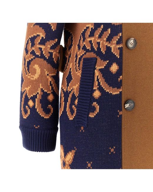 Etro Brown Bi-Material Double-Breasted Long Coat