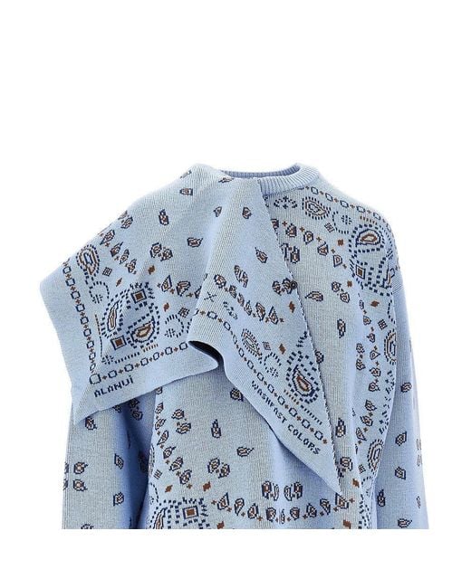 Alanui Blue Sweater With Bandana Jacquard Motif