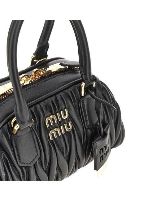 Miu Miu Black Matelassé Nappa Leather 'Arcadie' Bowling Bag