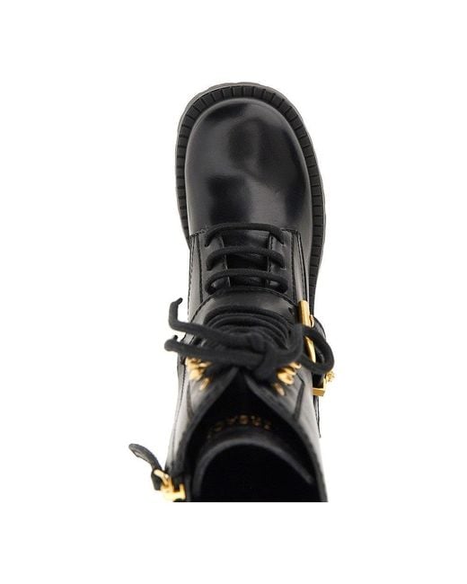 Versace Black Leather Boots With Medusa Detail