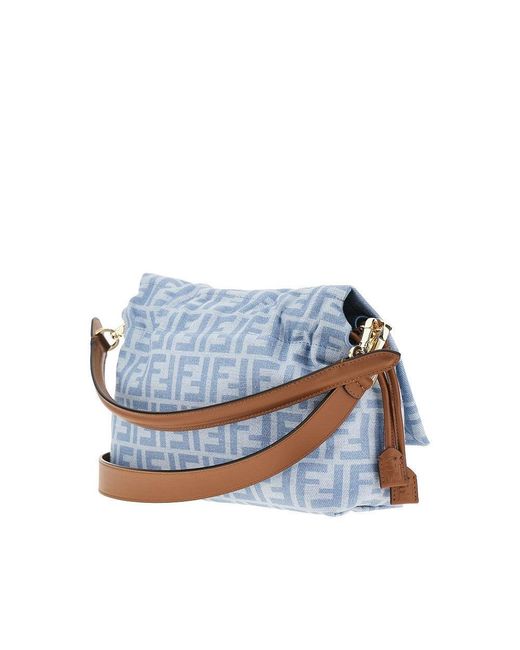 Fendi Blue Ff Denim Medium 'Mamma Baguette' Bag