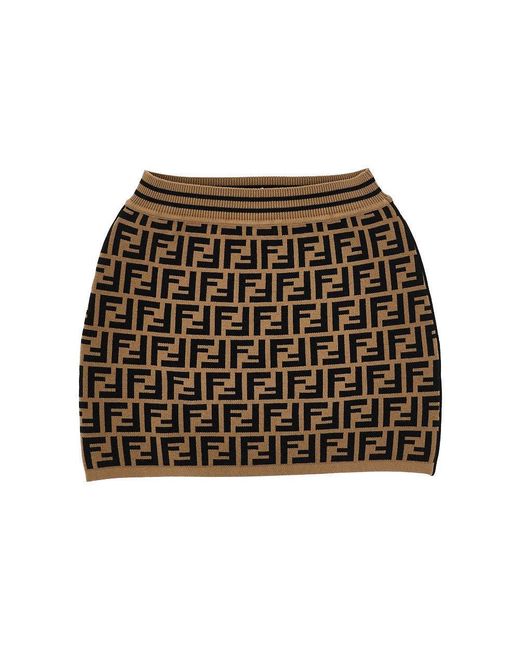 Fendi Brown Ff Knitted Mini Skirt Kids 12