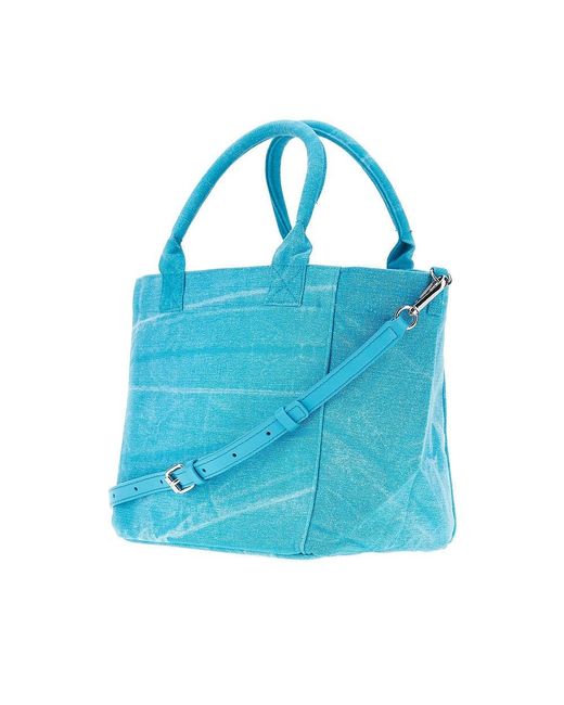 Ganni Blue Shopping Bag With Banana Print
