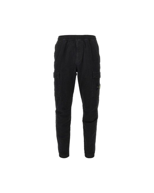Stone Island Black Cotton Cargo Pants With Logo Badge for men