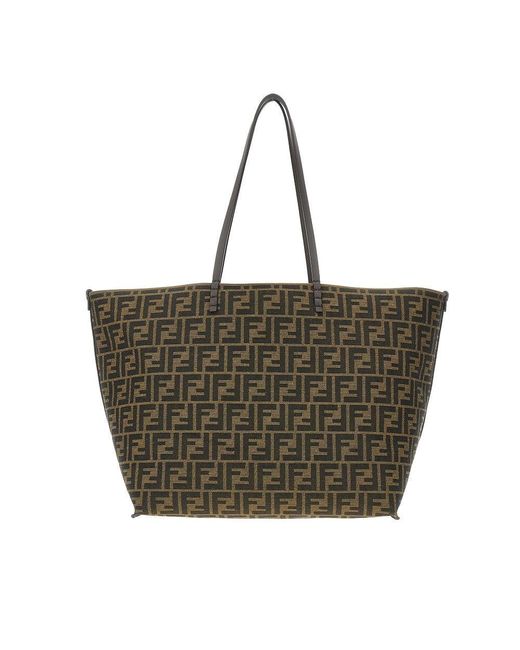 Fendi Green Reversible Jacquard Striped Shopping Tote