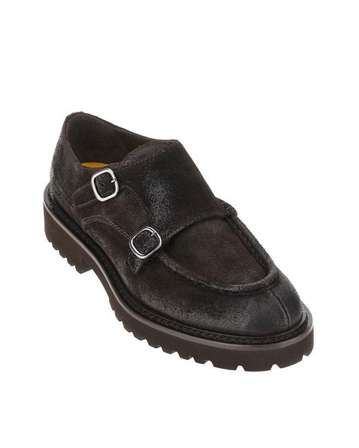 Doucal's Brown Suede Leather Double Monk Shoes for men